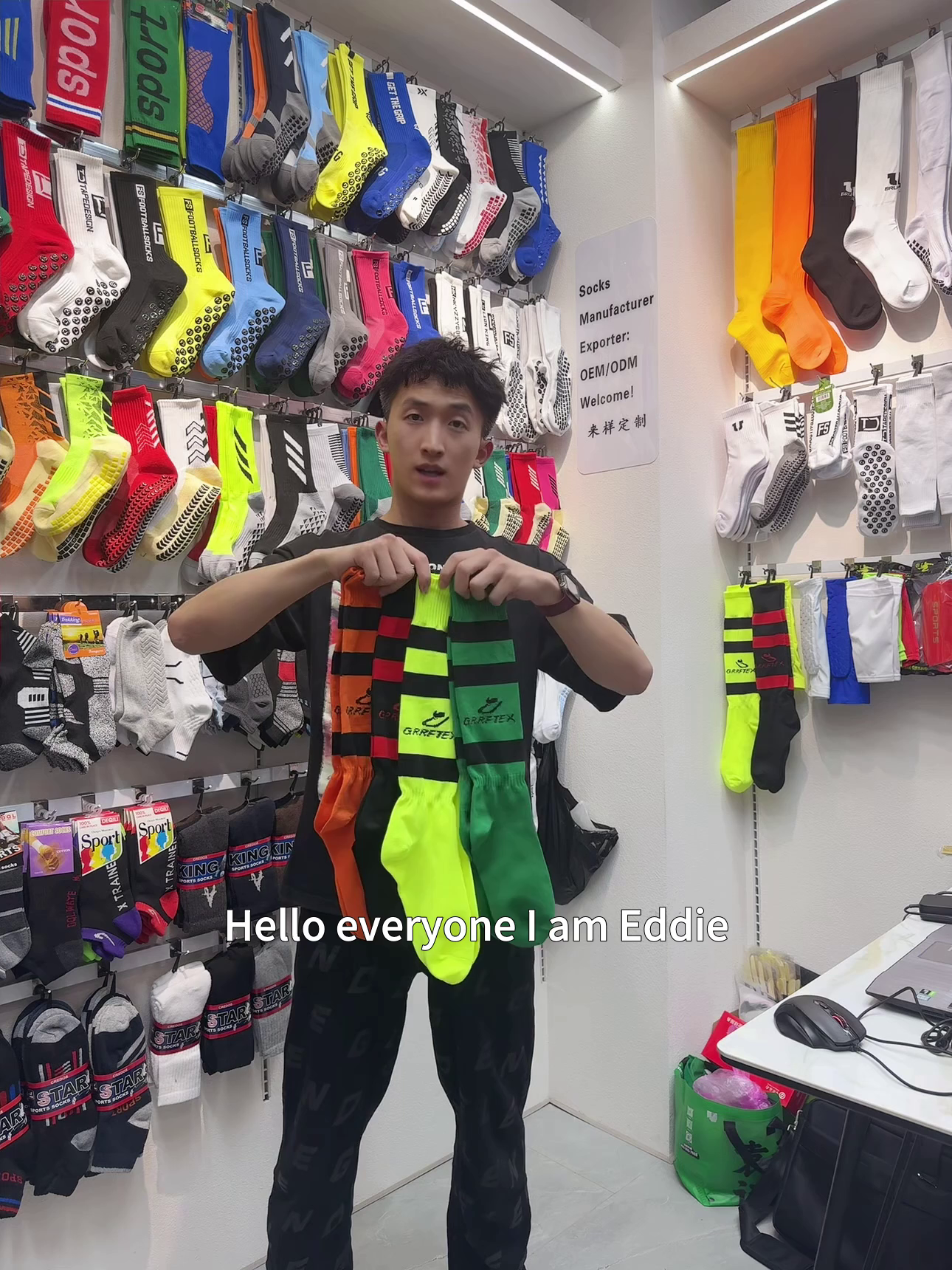 Newly designed soccer socks with custom ODM OEM options for various styles and comfort.